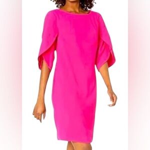 Trina Turk Dress Size 6 Tulip Sleeves Hibiscus Pink Elegant Wedding Guest